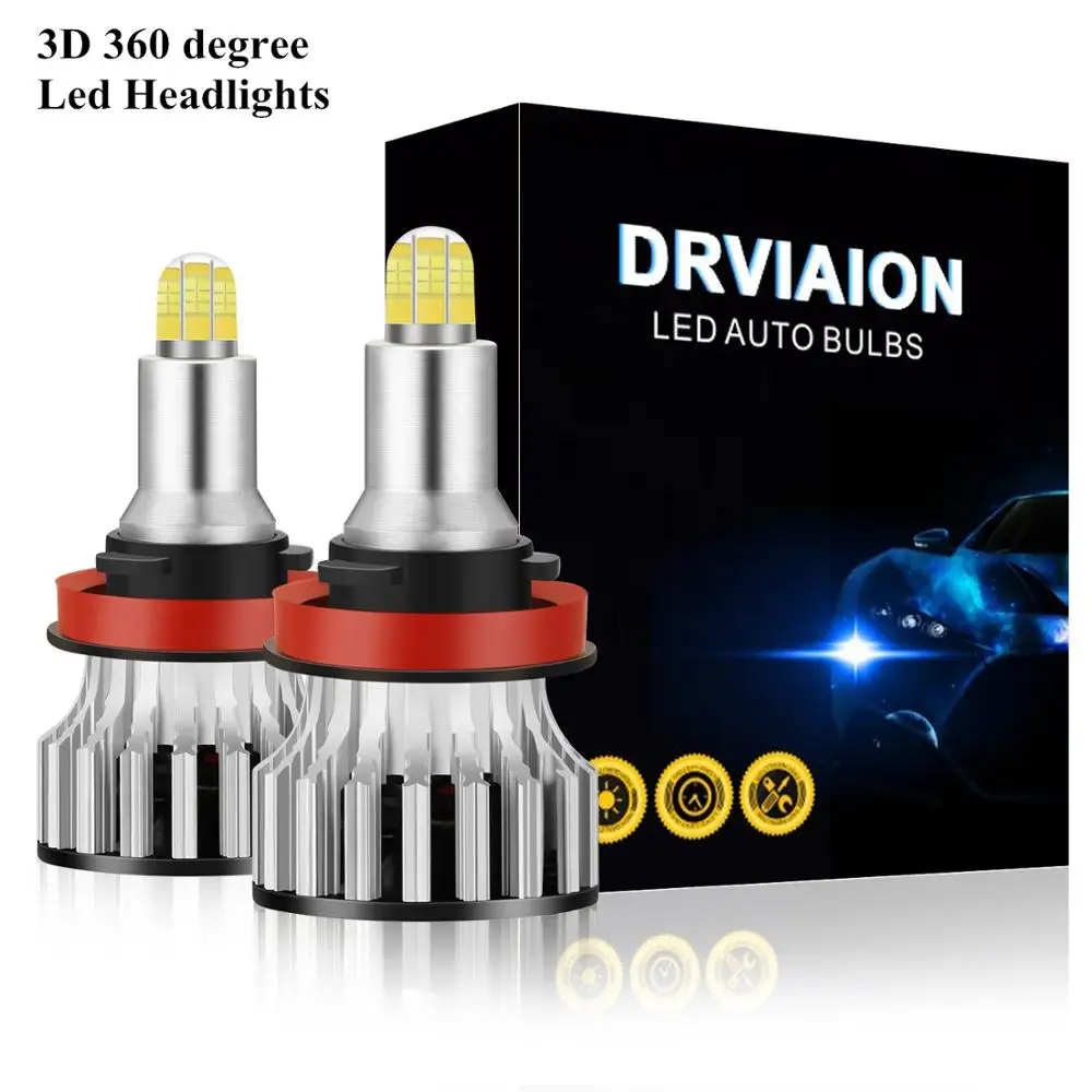 2pcs 8 Sides H11 H7 Led Car Headlights Bulbs 6500K H8 H9 H11 200W 20000LM 3D Canbus 360 degree Auto Fog Lights LED Headlights