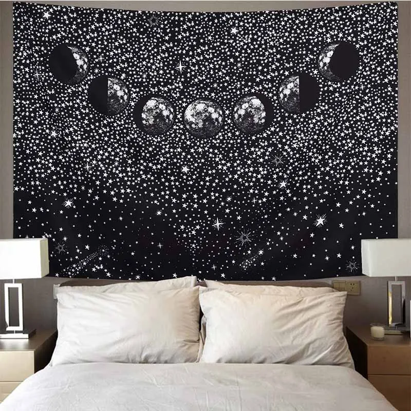 Natural Moon Star Series Space Tapestry Wall Hanging Black White Hippie Tapestry Wall Carpet Thin DormDecor Psychedelic Tapestry