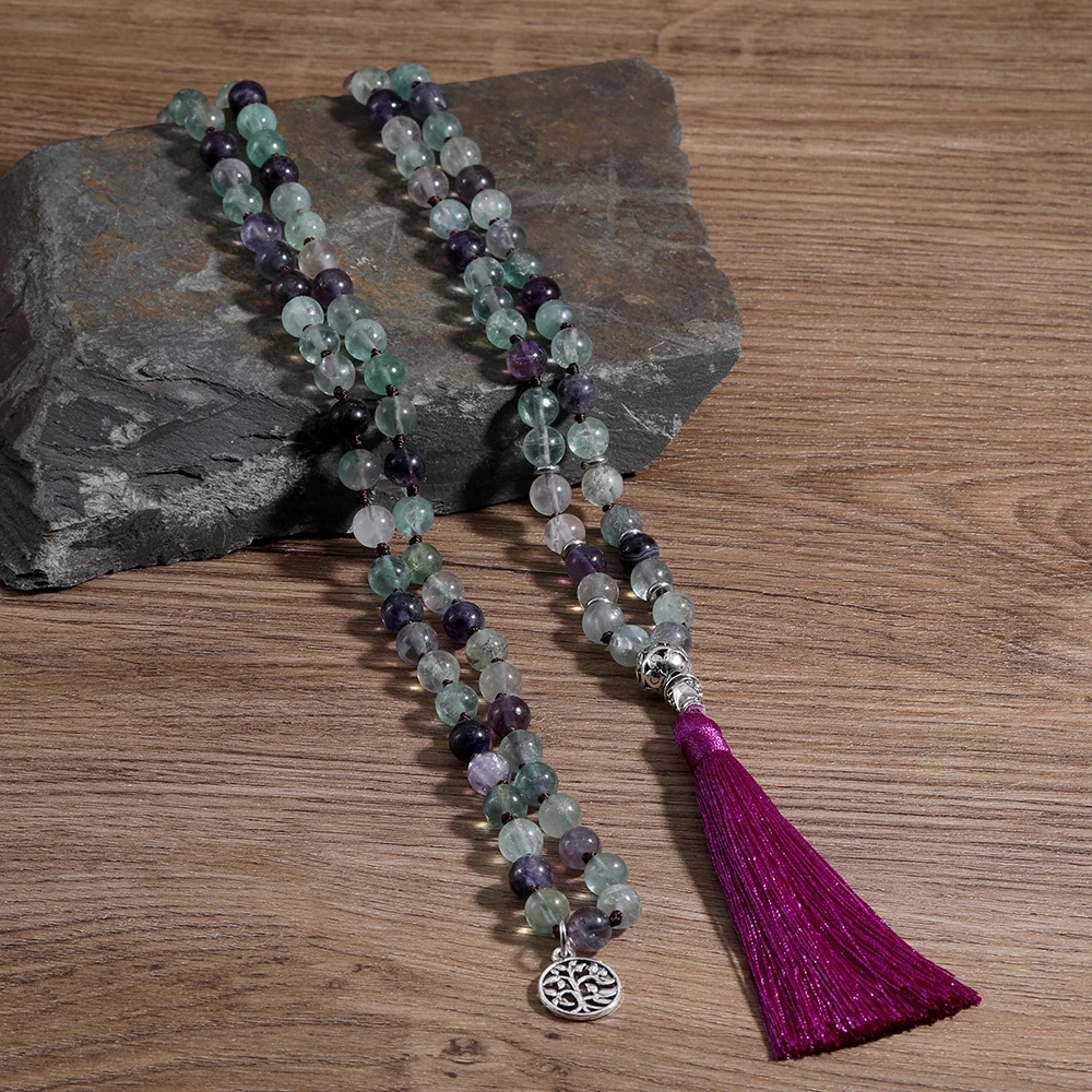 Balibali Trendy White Beads Necklace Mixed Natural Stone Rudraksha Beaded Necklaces For Women Fashion Tassel Reiki