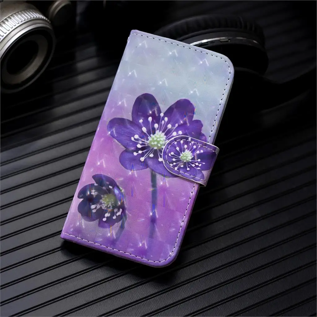 Purple Flower 3D кожаный чехол для телефона для huawei P10 P20 P30 Коврики 10 20 30 Lite рro Y5 Y6 Y7 Prime P Smart Z флип-чехол, корпус - Цвет: Purple Flower