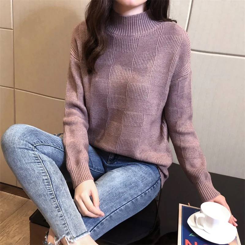 

2019 Women's Sweater Casual Solid Color Round Neck Women's Pullover Complete Warm Spring And Autumn Winter Knitted Sweater