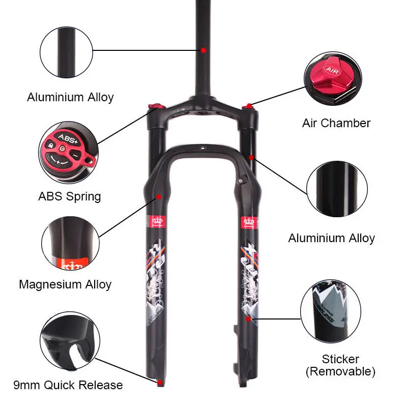 26*4," Fat Bike амортизатор воздушного давления передняя вилка подвесная вилка MTB 135 мм 4,0 шины для снежного велосипеда гидравлические воздушные вилки