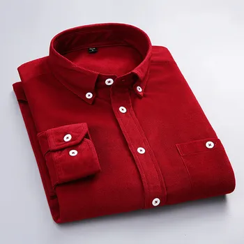 

Business Casual Men Shirt Four Seasons Long-sleeved Solid Color Corduroy Large Size Single-breasted Lapel Men's Clothes