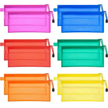

12 Pieces 6 Colors Pencil Pouch Zipper File Bags Waterproof Double Layer for Pen Bag Cosmetics Supplies Travel Accessories