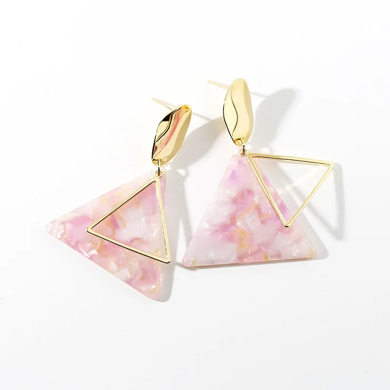 

New Earrings Fashion Simple Stud Earrings Personality Trend Pink Triangle Earrings Wholesale Jewelry Women's Earrings H1624