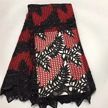 

High Quality African Guipure Cord Lace Fabric Latest Water Soluble Nigerian French Cord Net Lace Fabric With Stones For Dress