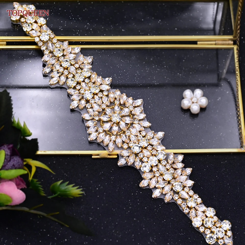 TOPQUEEN S319-G Luxury Bridal Belt Gold Rhinestone Applique Wedding Accessories Women Diamond Sash Moroccan Caftan Decoration TOPQUEEN S319-G Luxury Bridal Belt Gold Rhinestone Applique Wedding Accessories Women Diamond Sash Moroccan Caftan Decoration