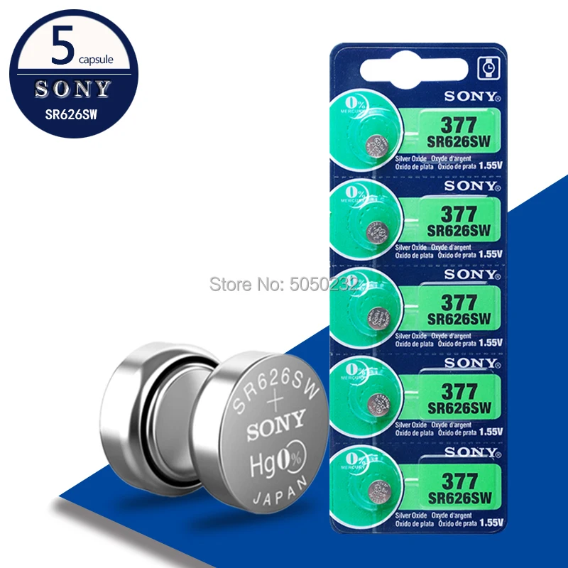5pc For Sony Original 377 Sr626sw Sr626 Ag4 1.55v Silver Oxide Watch