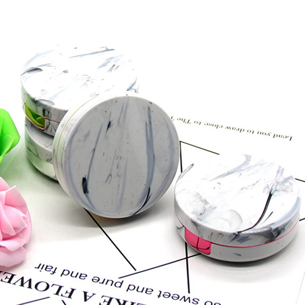 

1Pcs Unisex Marble Stripe Lens Container Round Mirror Cover Mini Plastic Colorful Reflective Travel Holder Container Storage