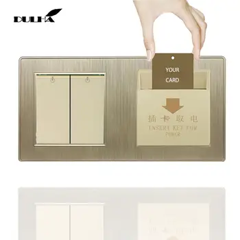 

Luxury Double 10A 2 Gang 2 Way & Hotel Home 30A-40A Insert Card For Power Wall Light Switch Electrical Switches Satin Golden PC