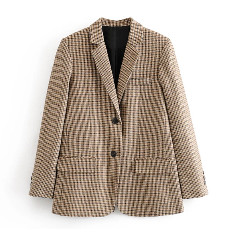 

AGong Casual Single Breasted Blazers Women Fashion Houndstooth Jackets Women Elegant Long Sleeve Suits Female Ladies KD