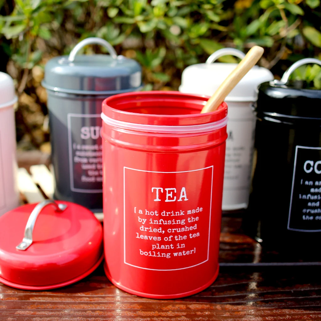 3pcs Tea Coffee Sugar Canister Metal Food Storage Tin for Kitchen Counter Tea Coffee Sugar Spices Sundries Storage Box