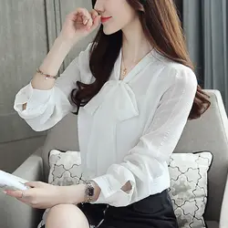 Осенняя мода Свободный топ с длинными рукавами Повседневная Женская рубашка однотонная женская Свободная офисная одежда шифоновая блузка