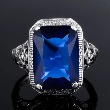 

Rings For Women Sterling Silver 925 Wedding Punk Ring Vintage Carved Flower Sapphire Gems Cocktail Fine Jewelry Christmas Gifts