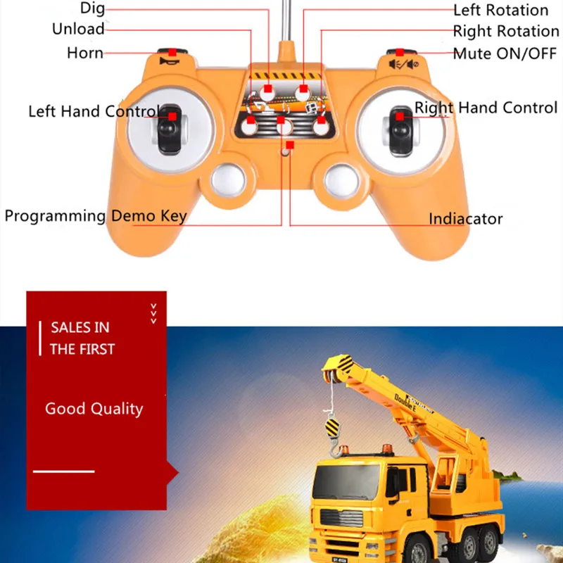 High Simulation Electric Remote Control RC Crane With Flash Light Program Demo Rotation Table UP & Down Engineering Vehicle To 6