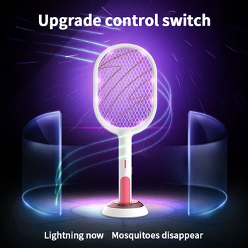 

Home Garden Electric Dual Use Fly Swatter Powerful Handheld User Friendly 3 Layer Net USB Rechargeable With Base Mosquito Killer