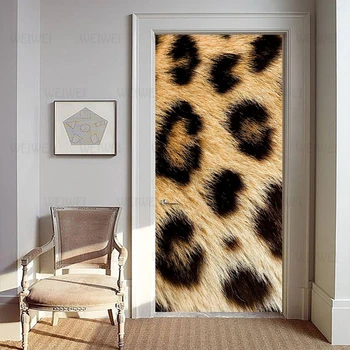 

Modern Fashion Imitation Leopard Fur Door Sticker Creative Art Home Decor Mural Wallpaper Living Room Self-Adhesive Door Poster