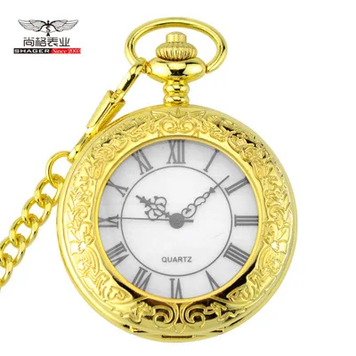 

New Men Women Vintage Pocket Watch Roman Numerals Fob Watch Gold Quartz Clock with Fob Chain Character Watch