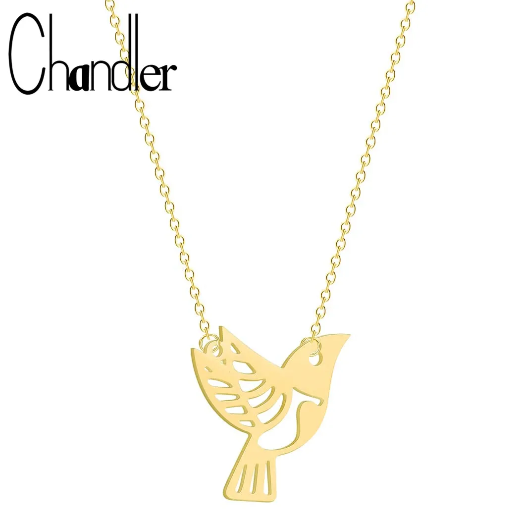 Ожерелье с птицами из нержавеющей стали золотого цвета вырезами|Ожерелья