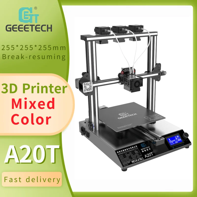 Geeetech A20T Mix-color 3D Printer with 3 Extruder, GT2560 High Precision Printing Upgraded DIY Kit, printing size 250x250x250mm