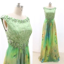MACloth зеленое ТРАПЕЦИЕВИДНОЕ ПЛАТЬЕ с круглым вырезом длиной до пола, длинное платье из фатина с кристаллами для выпускного вечера M 268376 распродажа