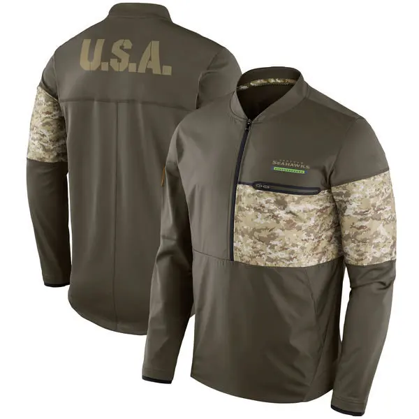 Мужской Сиэтл Американский футбол Seahawks Салют для обслуживания Sideline Hybrid полумолния пуловер куртка оливковый - Цвет: men