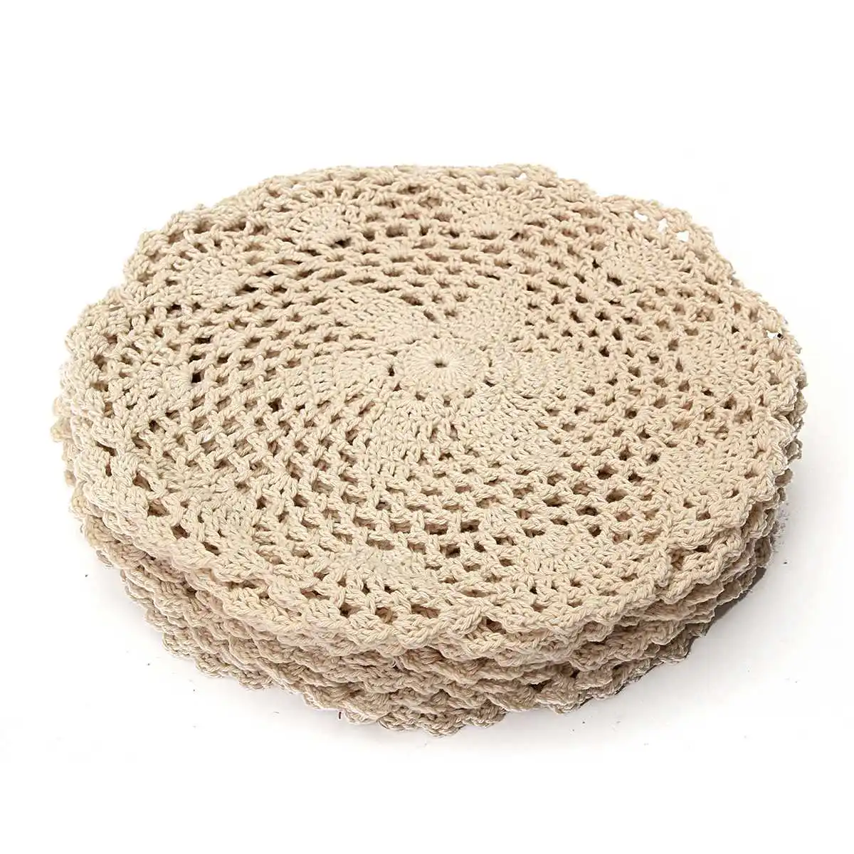 12Pcs Vintage Cotton Mat Round Hand Crocheted Lace Doilies Flower Coasters Lot Household Table Decorative Crafts Accessories