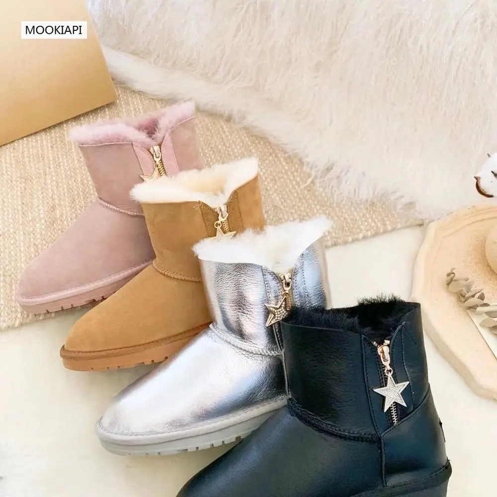 Europe's highest quality snow boots, real sheepskin, natural wool, the latest zipper women's shoes, 4 colors