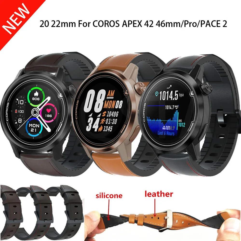 22 20Mm Cinturino In Pelle + Silicone Per Coros Pace 2/Coros Apex 42Mm Cinturino Di Ricambio Per Cinturino Per Coros Apex Pro/Coros Apex 46Mm