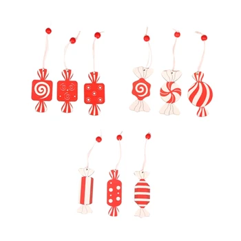 

18Pcs Christmas Cartoon Wooden Color Candy Christmas Tree Pendant Pendant Hanging Gift Christmas Tree Decoration