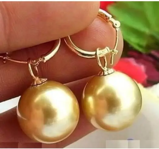 

1370 golden ROUND south sea shell PEARL stud EARRING