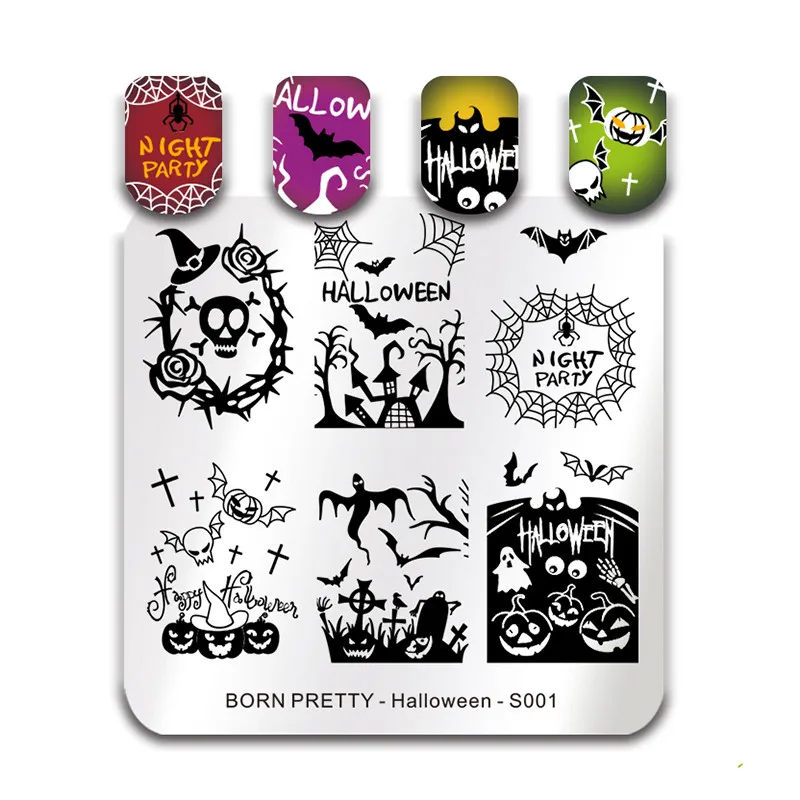 BORN PRETTY прямоугольные пластины для штамповки ногтей Ghost Stamp шаблон из нержавеющей стали дизайн ногтей изображение трафарет Хэллоуин тема - Цвет: BP-S001