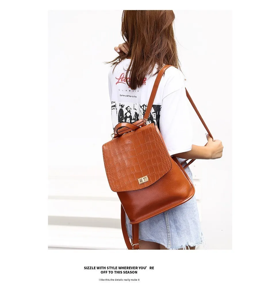 Herald Fashion Women Backpack High Quality Leather Shoulder Bag Girl's Student Bag Female Large Capacity Multifunctional Bag