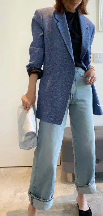 

Women Coat Cotton Blend Wild Double-breasted Casual Suit