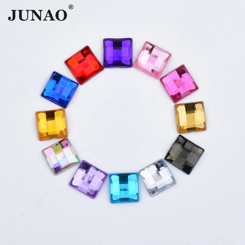 JUNAO 8 10 12 14 16 mm Square Crystal AB Rhinestones Acrylic Applique Flatback Non Hot Fix Crystals Stones for Needlework Crafts images - 6