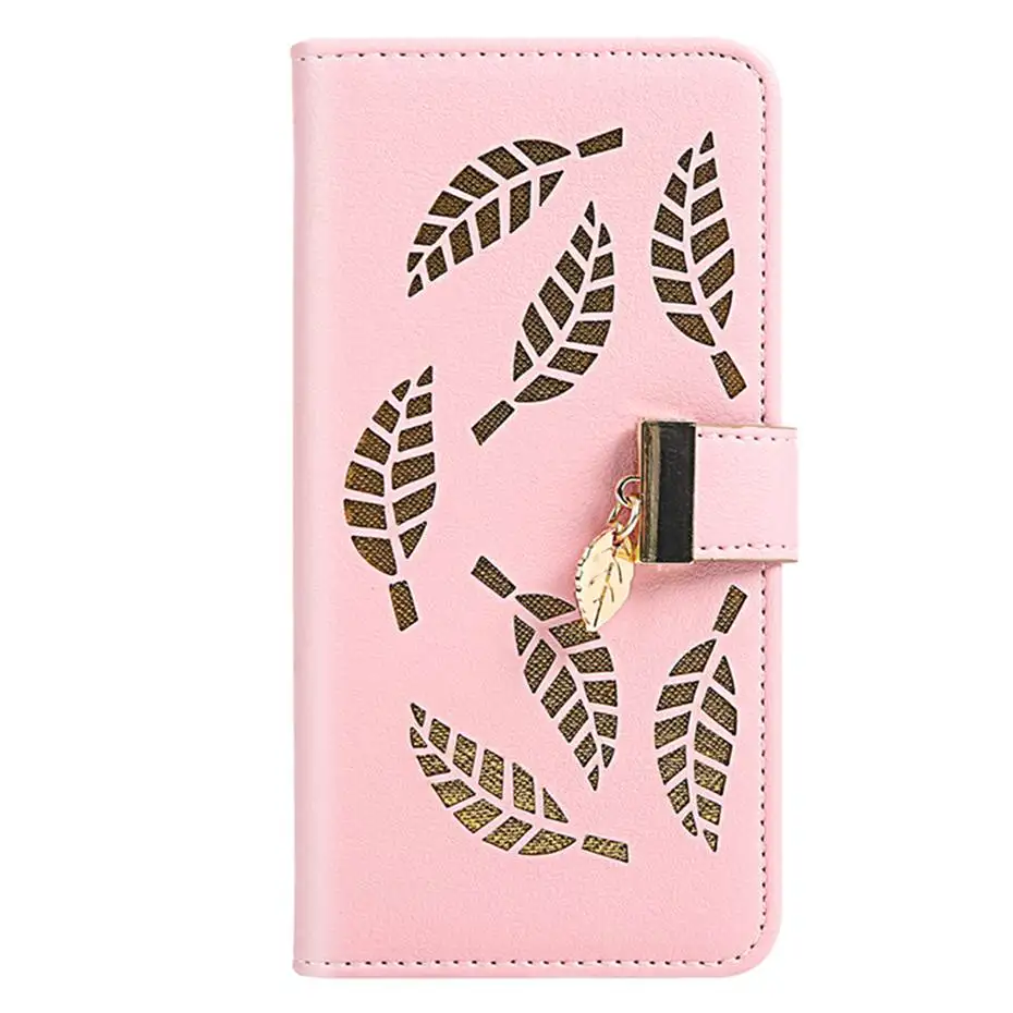 Pink Полый лист кожаный флип чехол для samsung Galaxy S10 S9 S7 S8 Edge Plus Note 10 Pro A10 A20 E A30 A40 A50 S A70 A80 A90 M10 чехол - Цвет: Pink