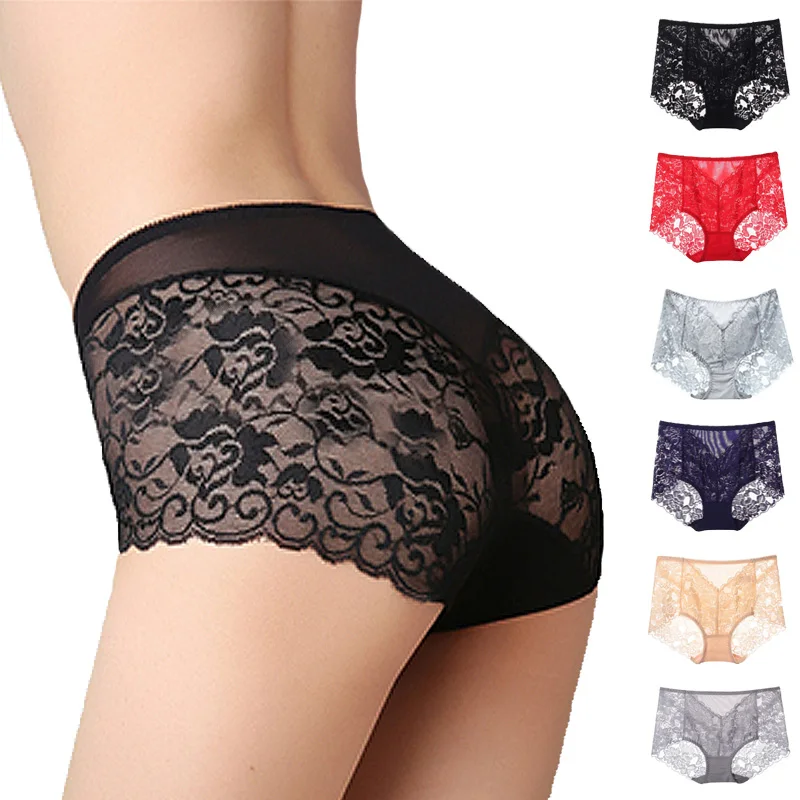 Женские кружевные трусики пикантные с цветочным принтом 6 цветов размера плюс
