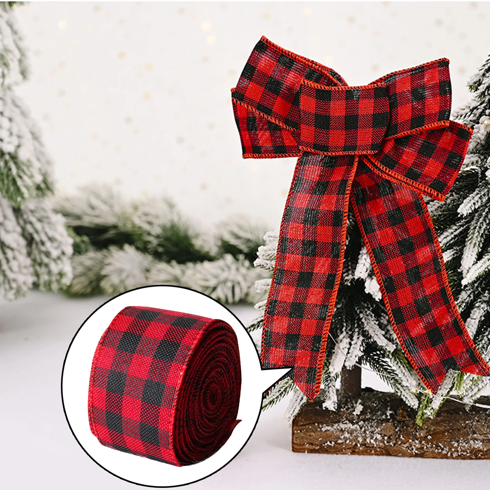 2 Rolls Christmas Ribbons Plaid Burlap Ribbon for DIY Gift Wrapping Craft Ribbon 