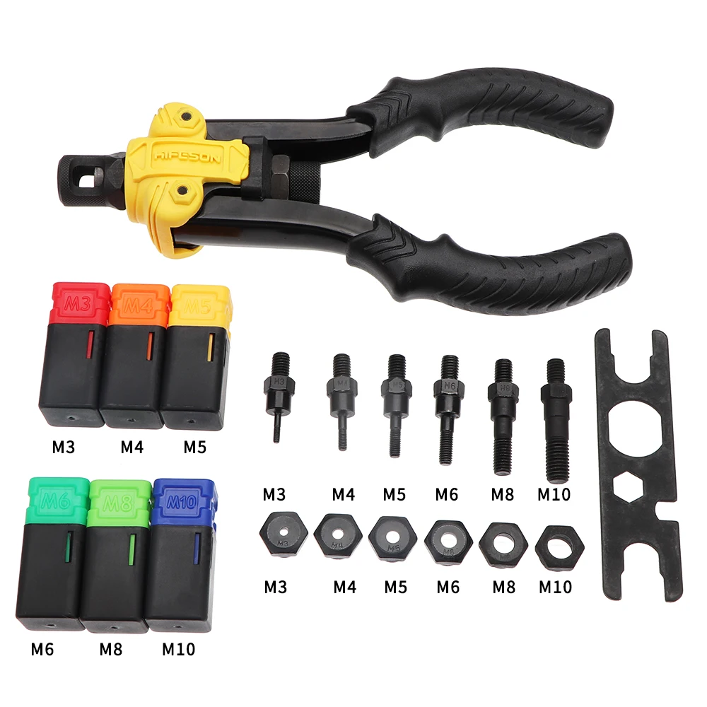 Hand Rivet Nut Gun Manual Riveters Nut Gun Set Insert Threaded Mandrels Riveting Rivnut Tool M3 M4 M5 M6 M8 M10 M12 Nuts Toolbox