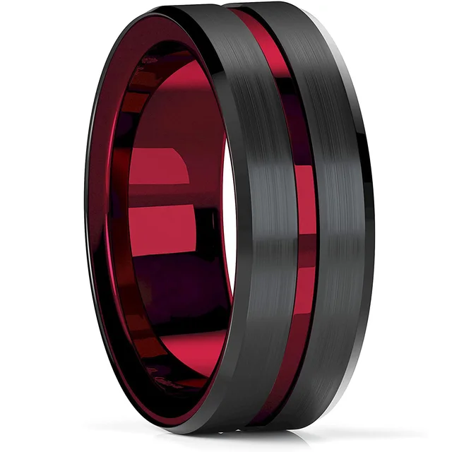 6 Colors Simple 8mm Men Tungsten Carbid Ring Gold Blue Black Matte Finish Beveled Polished Edge Engagement Ring Men Wedding Band Style 2