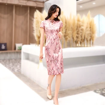 

2020 Orientale Satin Dress Self-cultivation Apparent Lean Lead Pipa Lapel Girl Cheongsam Chinese Traditional Dress