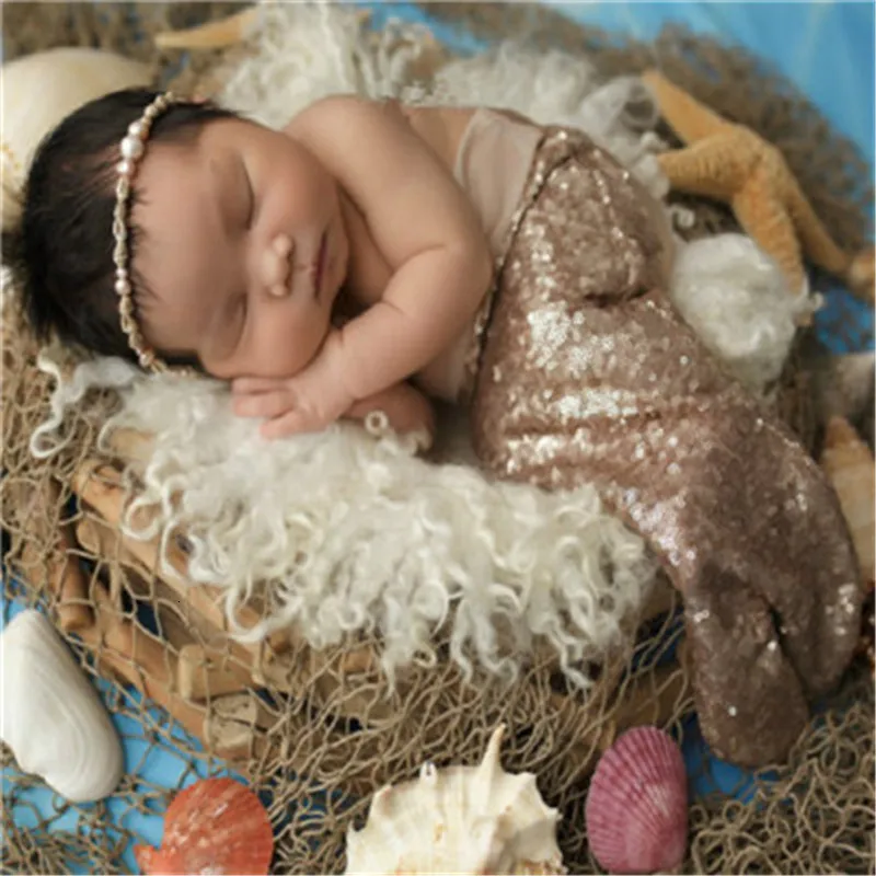 Реквизит для фотосессии с блестками и хвостом русалки для новорожденных девочек, костюмы для фотосессии, одежда, аксессуары для фотосессии для маленьких девочек