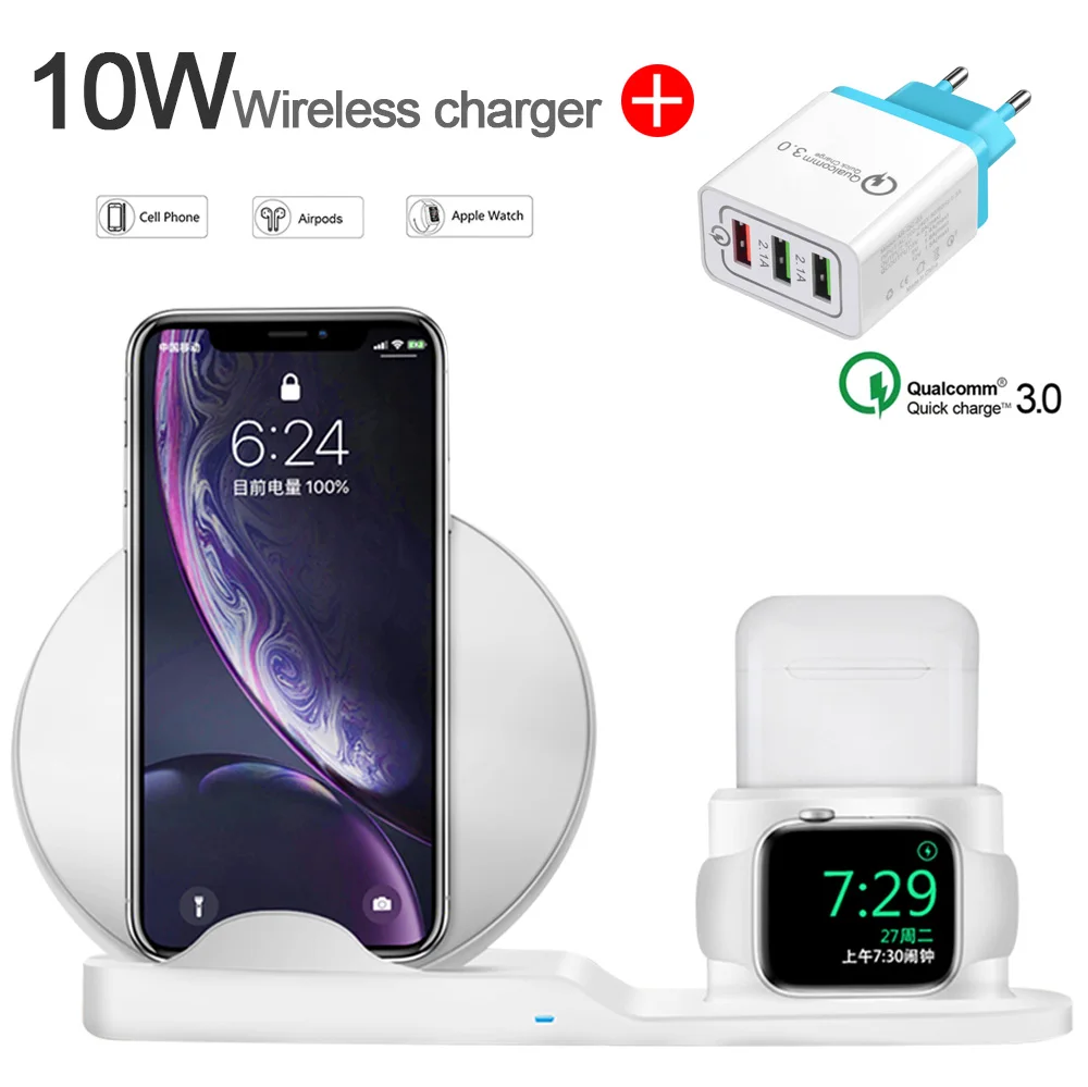 Sky blue Универсальное быстрое зарядное устройство 18 Вт USB EU US 3,0 для Iphone X 8PLUS samsung NOTE10PLUS REDMI 9T 10W QI быстрая лучшая Беспроводная подставка для зарядного устройства - Тип штекера: Sky blue