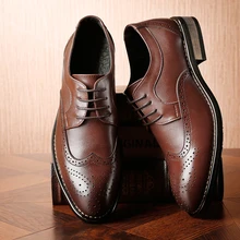 Г., Мужская официальная обувь из натуральной кожи Элегантные классические мужские модельные туфли с перфорацией типа «броги» в деловом и свадебном стиле# MP222