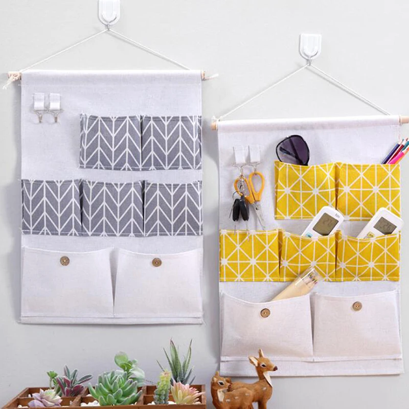 7 Pockets Cotton Linen Wall Pouch Waterproof Hanging Sundries Storage Bag Home Mounted Wardrobe Cosmetics Toys Organizer | Дом и сад