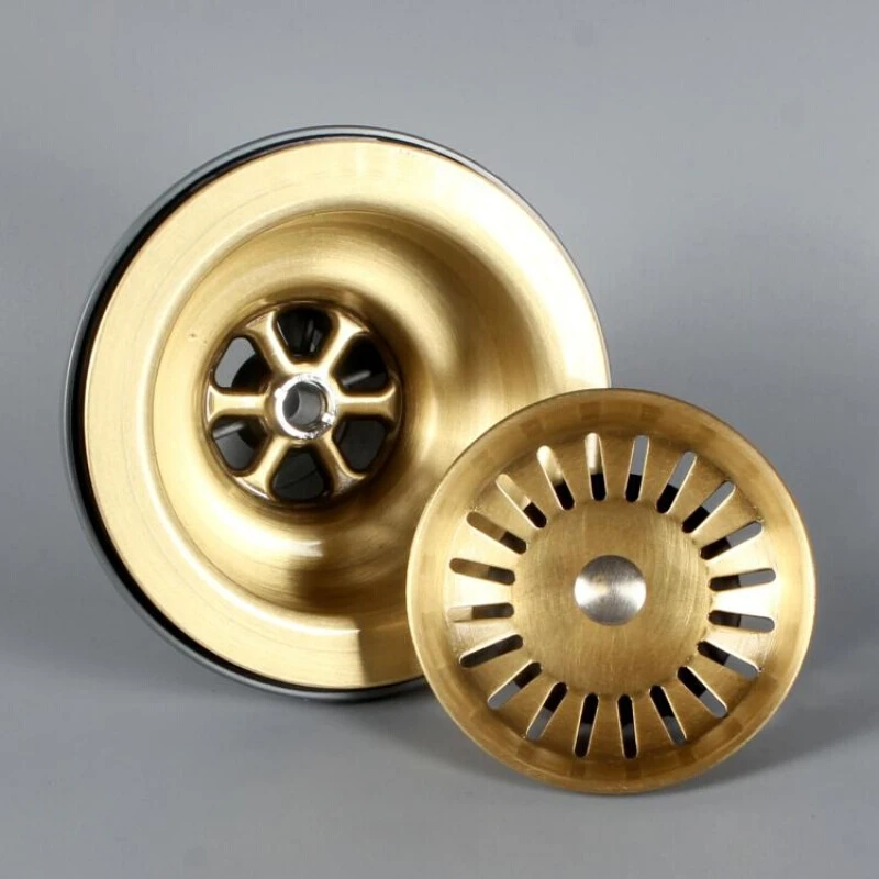 Brass Brush Gold 114 Mm Kitchen Sink Drain Strainer Sink With Removable