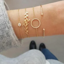 4 шт./компл. для леди, в стиле ретро, с листьями хрустальные бусины круг геометрический браслет для открытия набор подвеска Бохо пляжные вечерние ювелирные изделия аксессуары