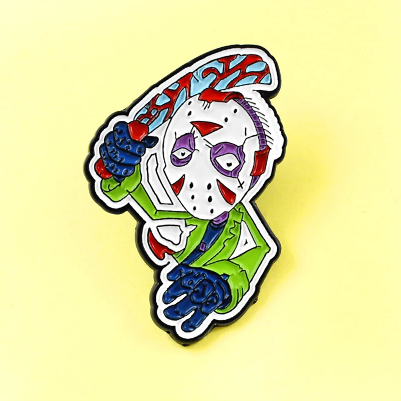 

Demon Mask Killer Jason Voorhees Brooch Horror slayer Movie Friday Black the 13th Enamel Pins Slasher Mask Killer Halloween Gift