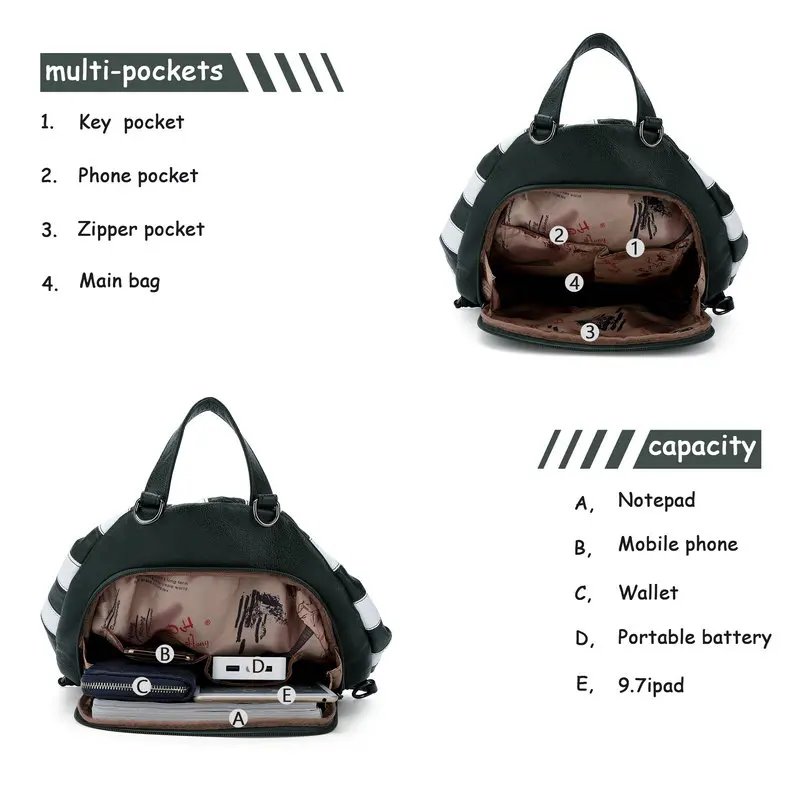 Stylish Backpacks luxury Angel Me 2021 New Arrival Hot Selling Women Hat Color Stripe Backpack, Soft Leather Spacious Shoulder Bag stylish and comfortable backpacks