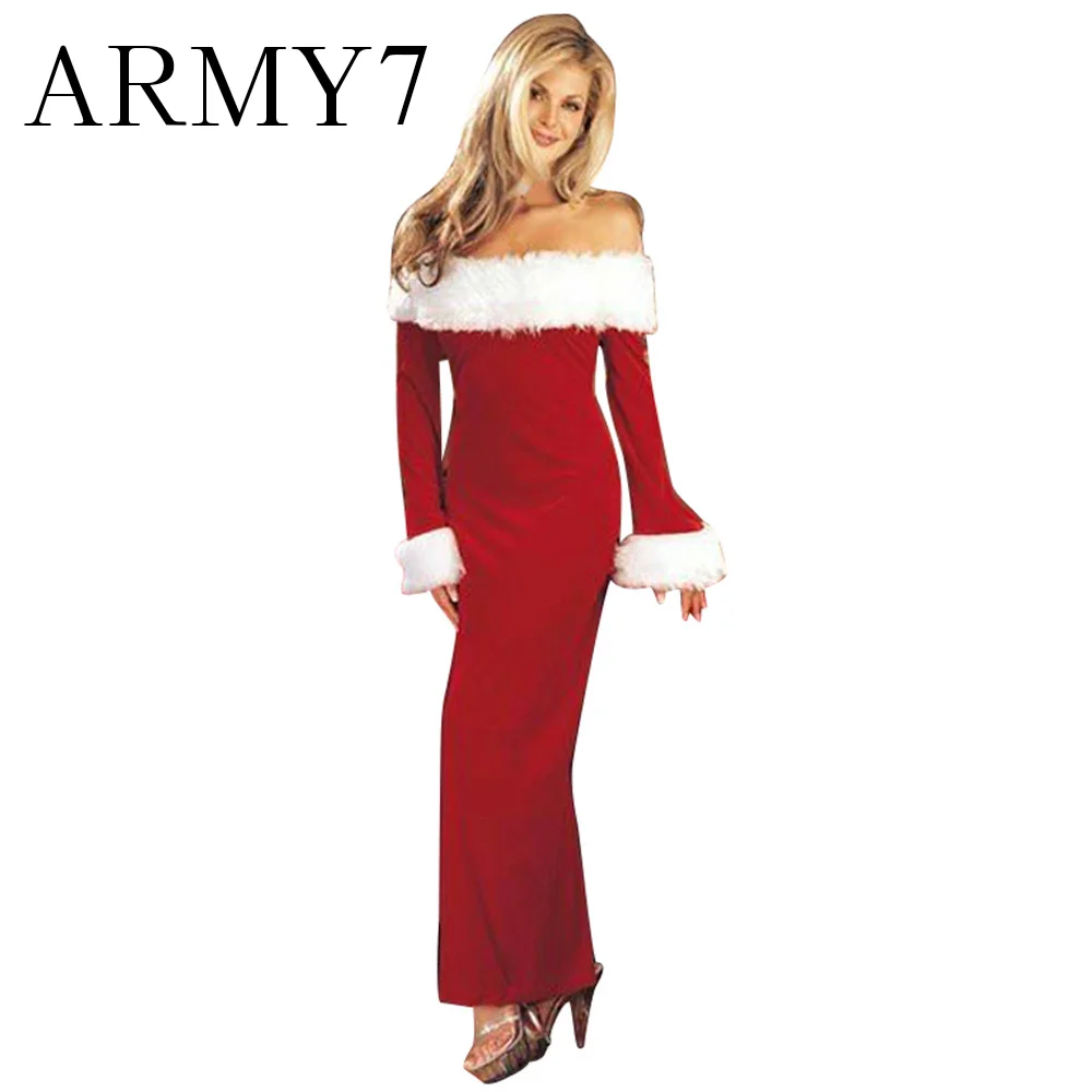 Женское рождественское вечернее платье теплое с открытыми плечами длинным